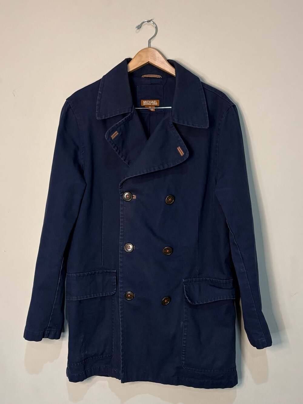 Michael Michael Kors Men's Double-Breasted Cotton Peacoat in Navy